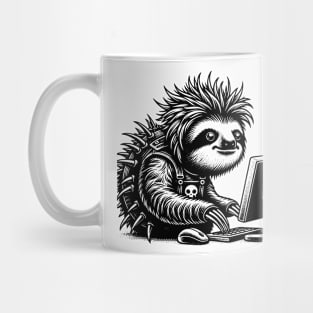 Punk Rock Goth Sloth on Computer Vintage Style Mug